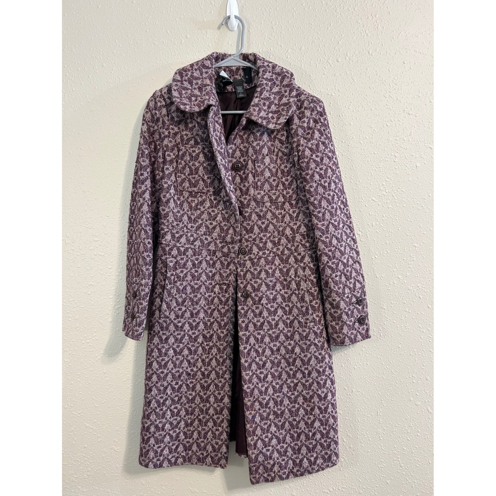 Victoria's Secret Moda Purple Unique Y2K Geometric Wool Blend Button Trench‎ S6